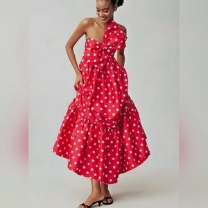 Anthropologie Red Polka Dot Maxi Dress